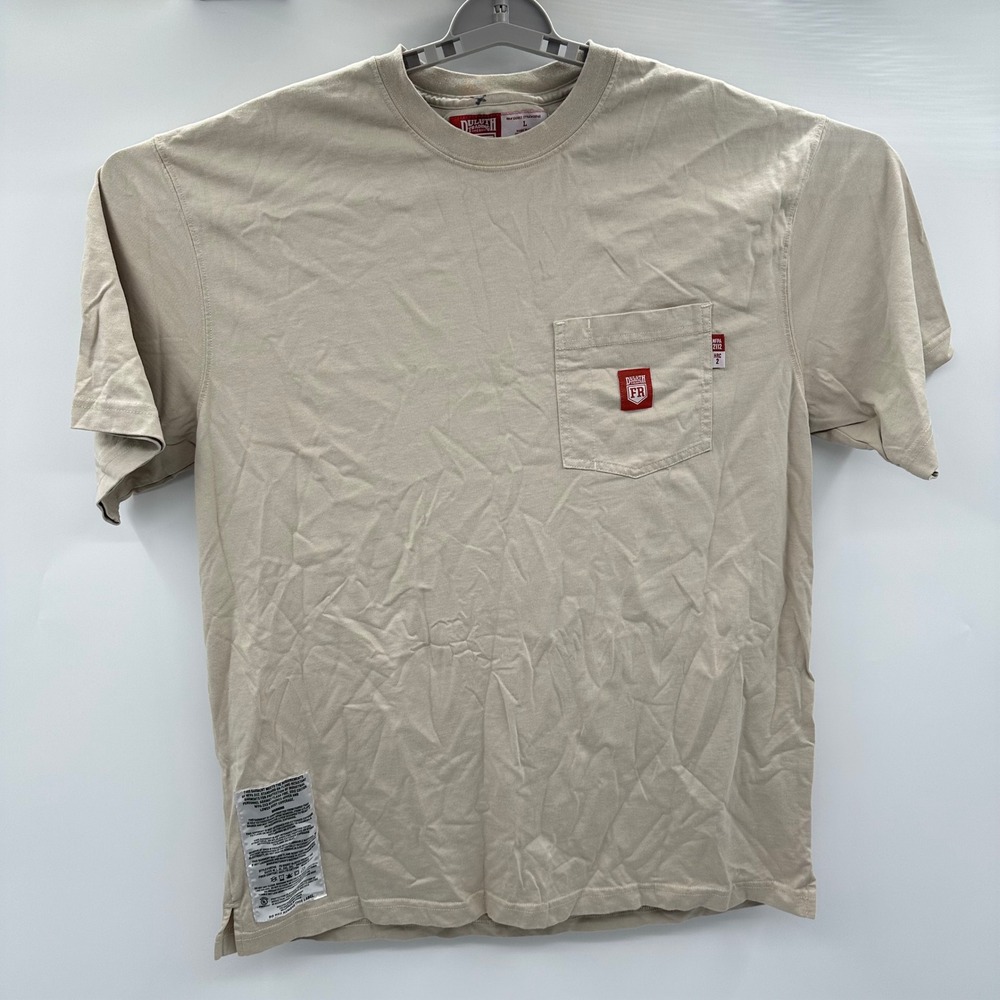Duluth Trading Co FR Flame Resistant Pocket T-Shirt Khaki Tan Large 28745 HRC 2